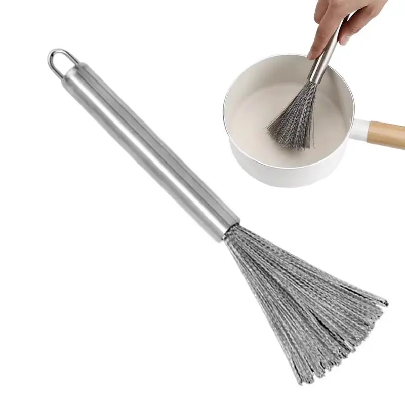 Kitchen 304 Steel Wire Pot Brush Long Handle Scrubber for Pots Pans Efficient Cleaning No Scratch No Wire Loss Heat Resistant