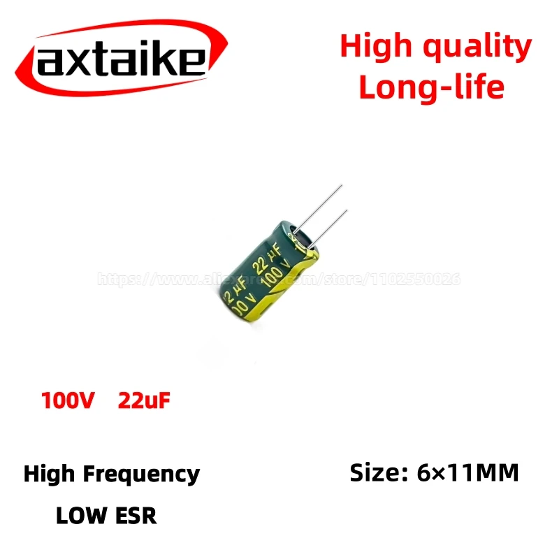 

50PCS 100V22uF Aluminum Capacitor, High Frequency Low ESR 105°C Radial for Power Supply Long-life 6×11MM