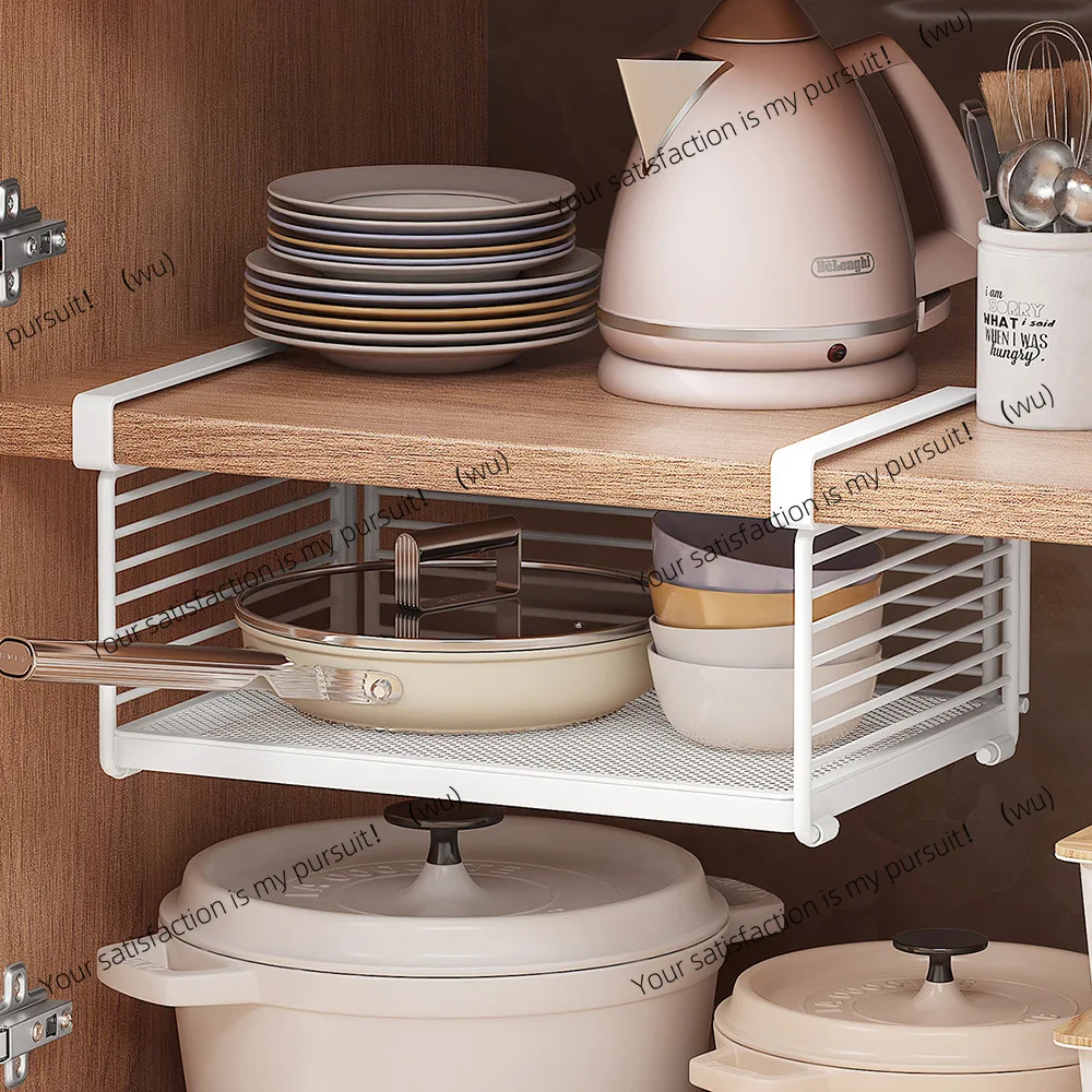 Hanging basket rack under kitchen cabinets No punching Hanging layered hanging basket seasoning bottle storage and finishing