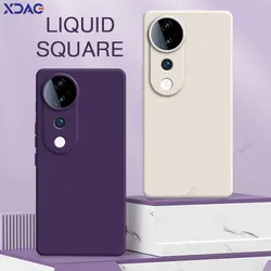 Original Square Liquid Silicone Phone Case for VIVO V40 Pro 5G 360 Soft Protective Shockproof Back Cover VIVOV40 Cute Coque Bags