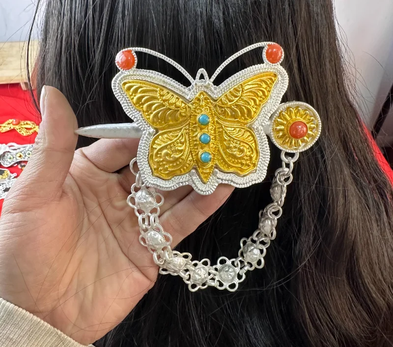 

Chinese Tibetan Alloy Gold Plated Silver Plated Hair Accessories Headwear Hairpin