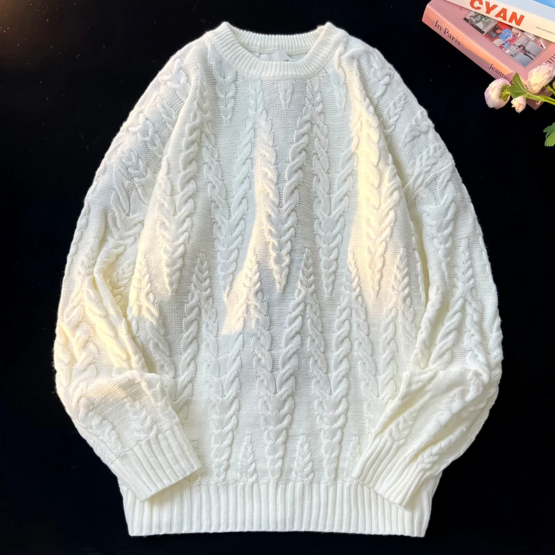 

Spring New Style Cable-knit Men's Loose Large-sized Relaxed Style Casual Crew-neck Pullover Sweater Jacket