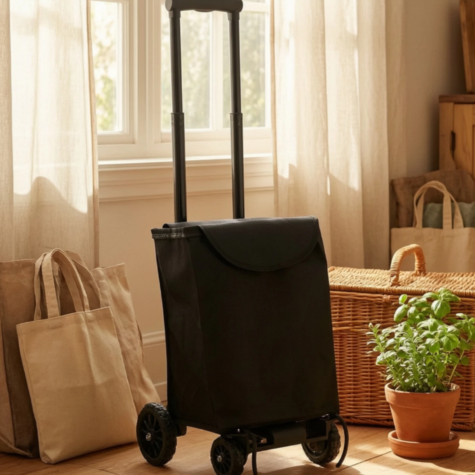 Lightweight Utility Cart with Bag Telescopic Pull Handle, Space Saving Foldable Design, for Travel