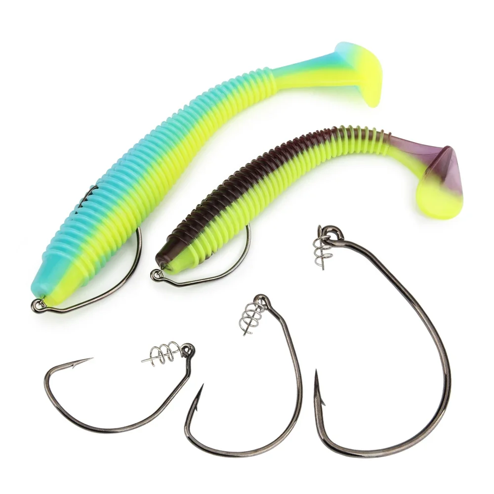 خشب الورد 5/0 7/0 10/0 غير مرجح سويم طويل كرنك الربيع الصيد هوك دودة الطعم صيد السمك مع قفل تويست الربيع ل إغراء لينة