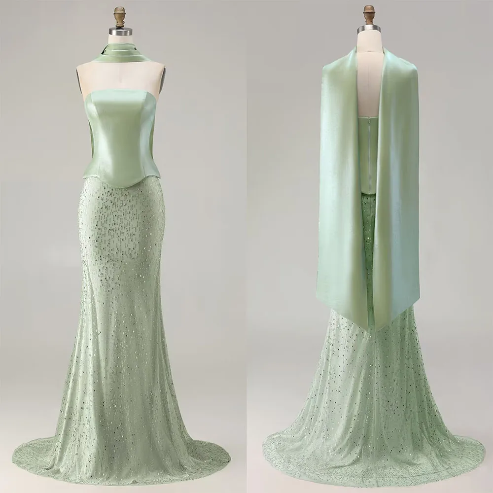 

High Quality Customized Strapless Sleeveless Floor Length Sweep Train Beaded Robe Vestidos De Fiesta Elegantes 2026 فساتين حفلات