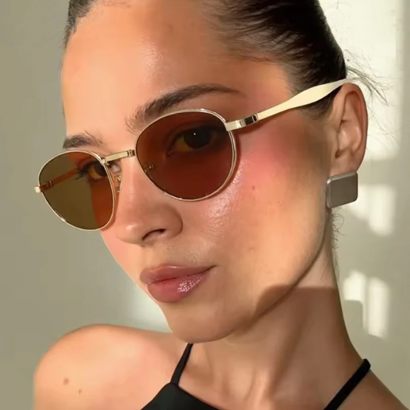 2 قطع جديد جولة إطار صغير النظارات الشمسية المعدنية فاسق نمط الأوروبية والأمريكية نظارات شمسية أزياء العلامة التجارية مصمم النساء النظارات #1