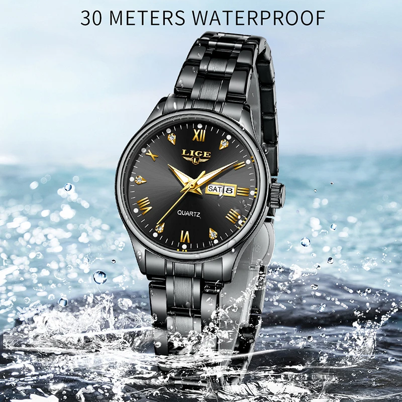 LIGE New Waterproof Watches for Women Fashion Simple Sports Women's Quartz Wristwatches Stainless Steel Luminous Ladies Watch