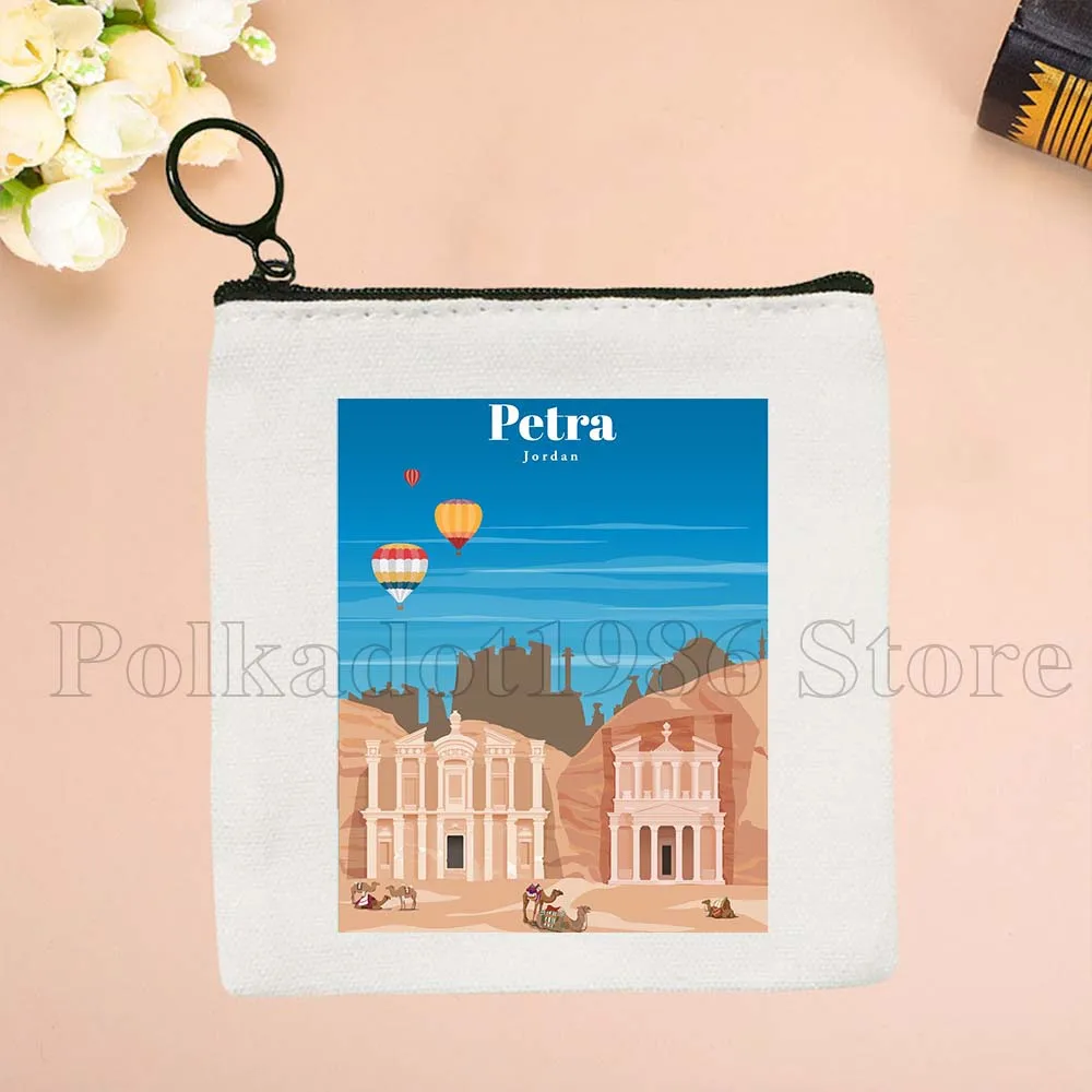 Montreal Mumbai Munich New Delhi Osaka Oslo Petra Prague Quebec Rejkjavik Riga Print Canvas Coin Purse Key Case Bag Wallet Pouch #5