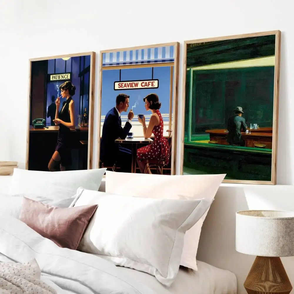 1pc Edward Hopper City Poster Self-adhesive Art Waterproof Paper Sticker Coffee House Bar Room Wall Decor