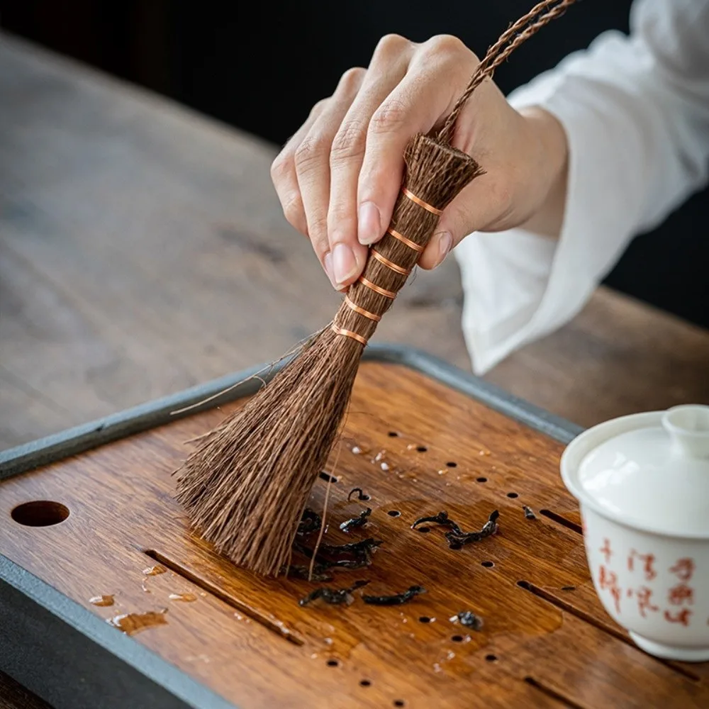 Eco-friendly Traditional Tea Cleaning Brush Natural Vintage Palm Hair Brush Asian Style Portable Mini Whisk Broom Pot Cleaning