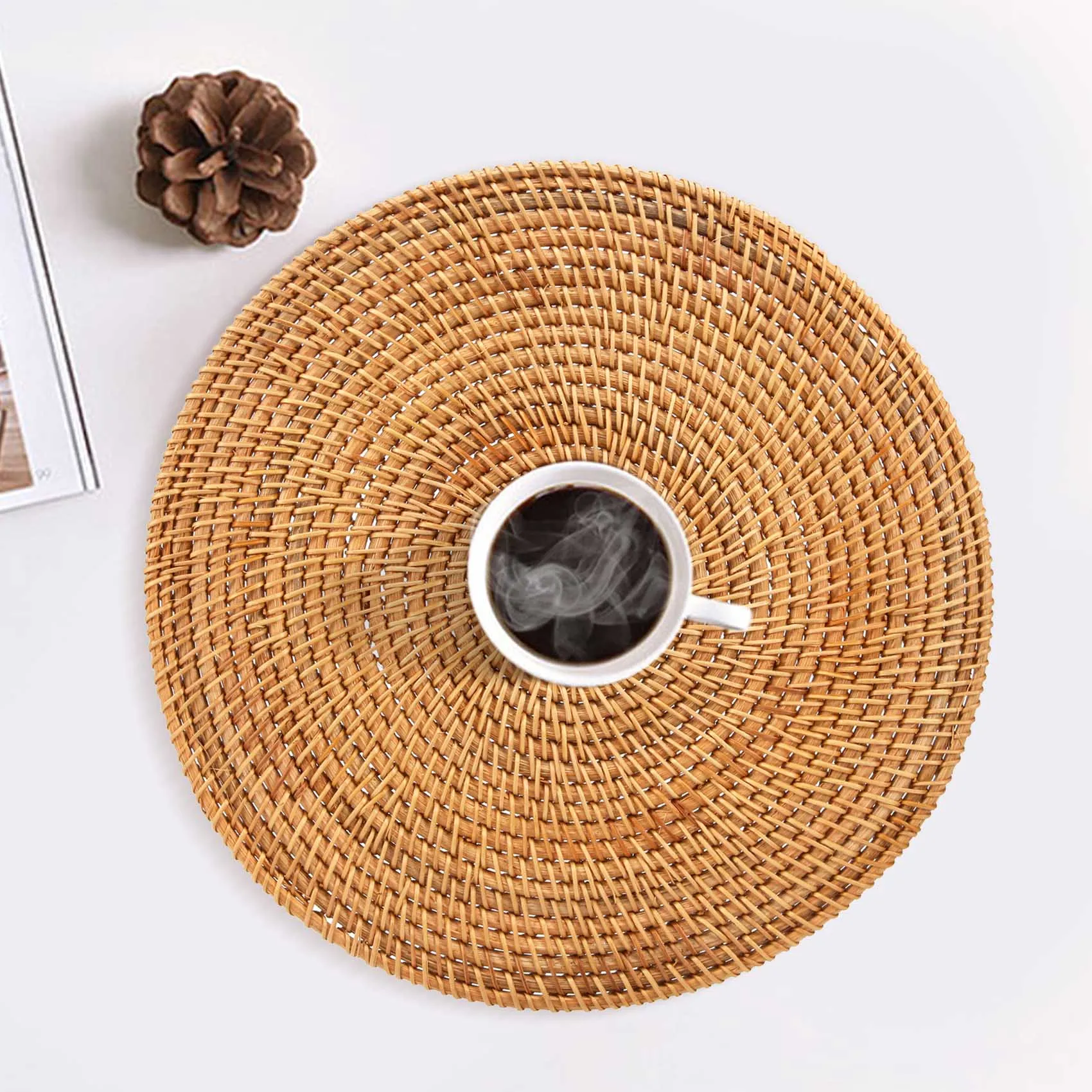 Handwoven Rattan Placemats,Round Wicker Table Mats, Natural Woven Placemats For Dinner Table,Heat Resistant Mats Limited Time Of