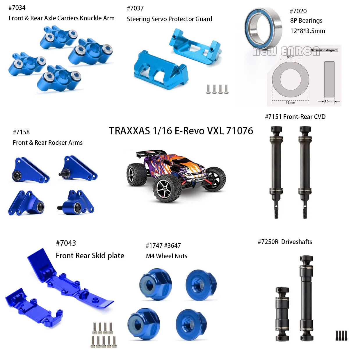 NEW ENRON Aluminum Axle carries servo guards Driveshafts 7020 7034 7037 7043 7154 7158  For RC car Traxxas 1/16 E-Revo 71076-3