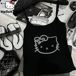 Sanrio Hello Kitty Diamond Tank Top With Bra Sexy Fashion Gothic Aesthetic Crop Top Y 2k Girls New Summer Youthful Woman Clothes