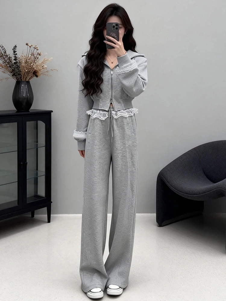 

Korean Sle Casual Faion Set Women's Spring New Small Size Jaet Wide Leg Pants Two Piece Set Trendy Commute Wind