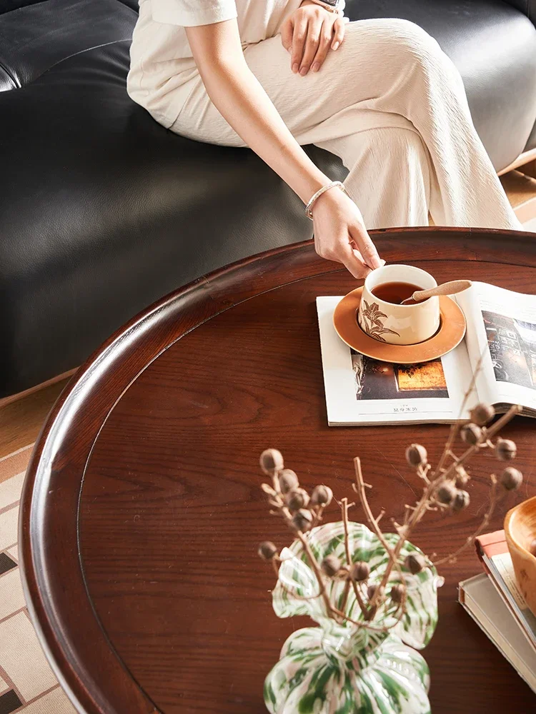طاولة القهوة الفرنسية الرجعية الخشب الصلب شقة صغيرة غرفة المعيشة طاولة القهوة المستديرة #5