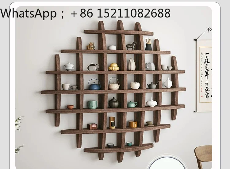 SCY wall-mounted bogu frame solid wood wall-mounted teacup frame wall Duobao Pavilion lattice frame background display