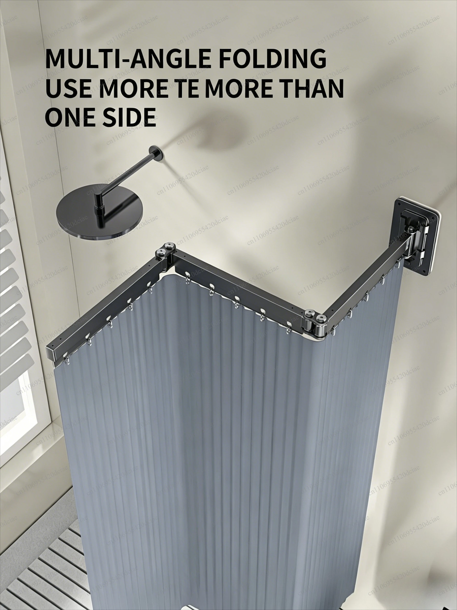 Folding Curved Shower Curtain Rod, L/U Shaped No Drill Telescopic Rod