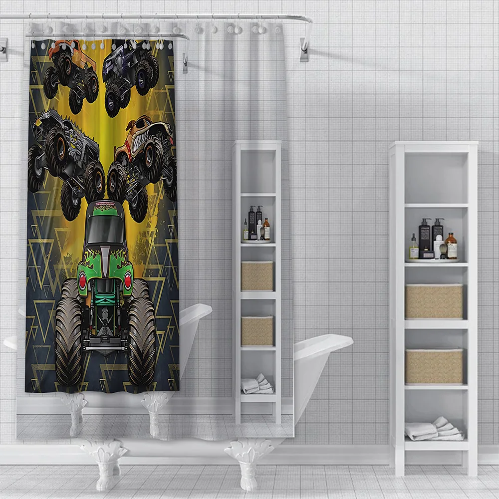 3D Monster Jam Monster Truck Cartoon Shower Curtain Waterproof Polyester Fabric Paint Bath Curtains Home Bathroom Decor Curtain