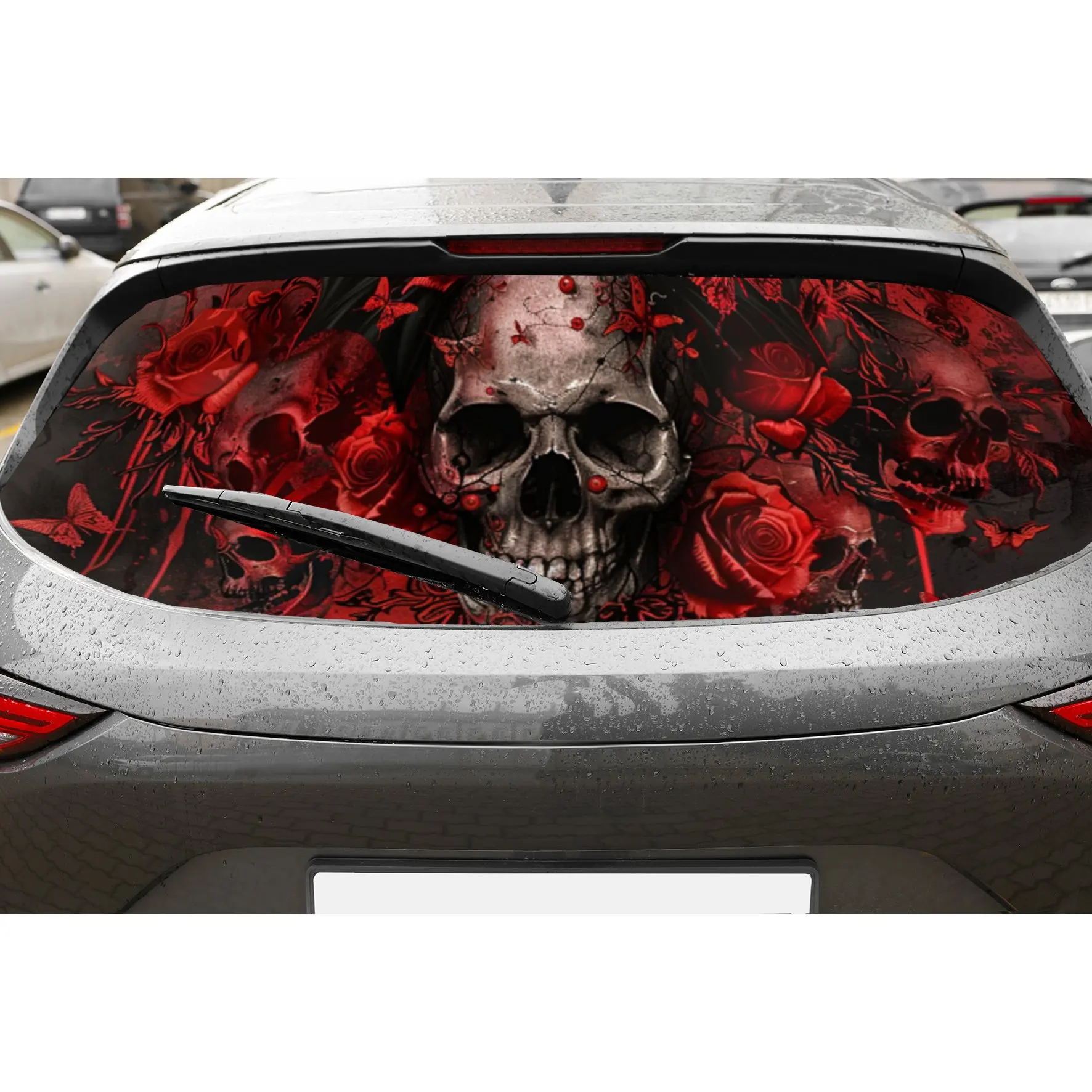 

Перфорированные автомобильные виниловые наклейки из ПВХ с принтом розового черепа, прочная наклейка на заднее лобовое стекло автомобиля, водонепроницаемая наклейка на заднее окно автомобиля, конфиденциальность