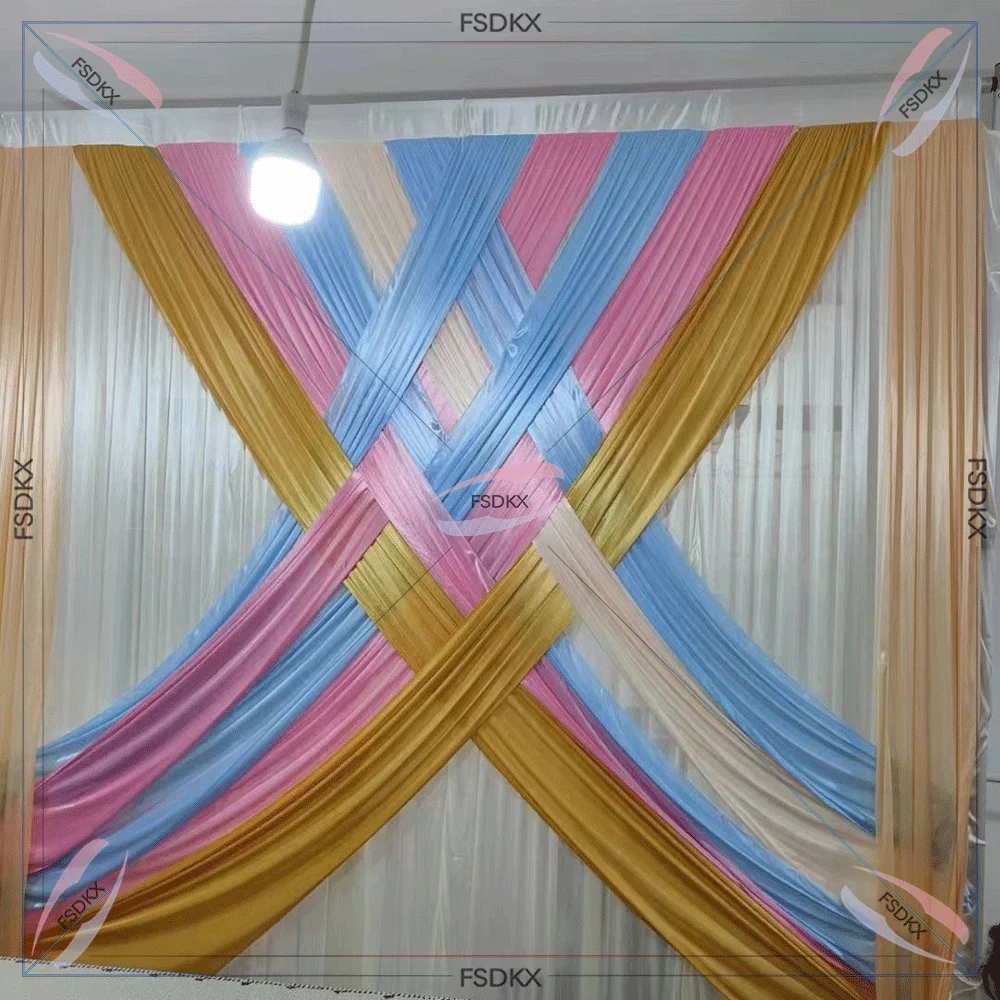 Customized Wedding Reception Backdrop Curtain Fancy Silk Fabric Wedding Backdrop For Wedding Stage