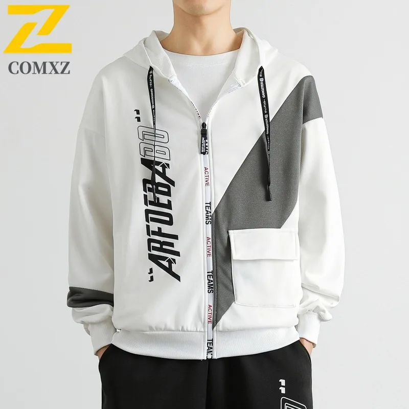 

COMXZ Leisure Men Jacket Classic Splicing Hooded Outdoor Adventure Windproof Coat Casual Adventure Durable Spring Autumn Wear