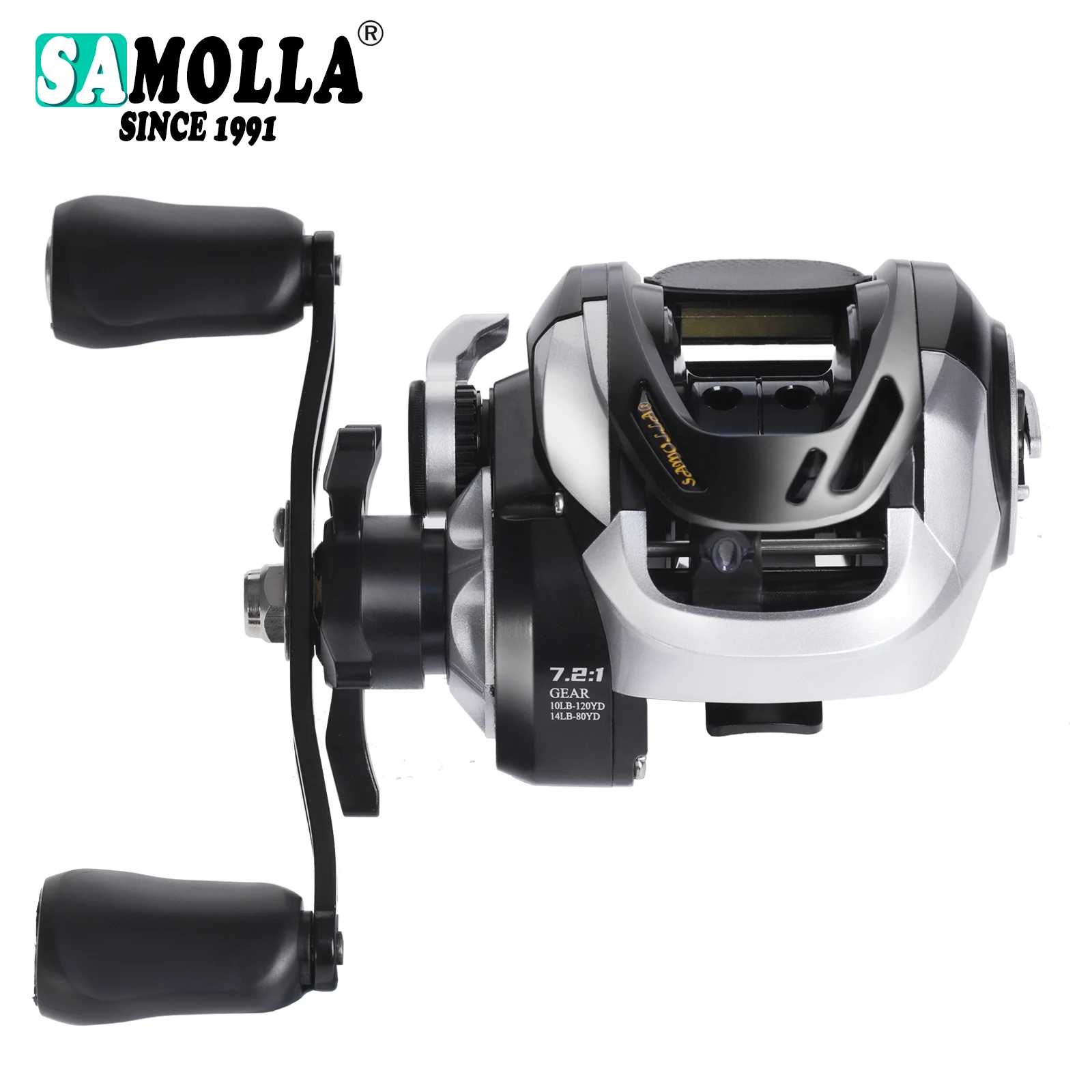 Samolla neue Angel rolle Bait casting Magnet-und Fliehkraft bremsen Klick Schalldruck 7.2:1 10kg wasserdichter Salzwasser guss