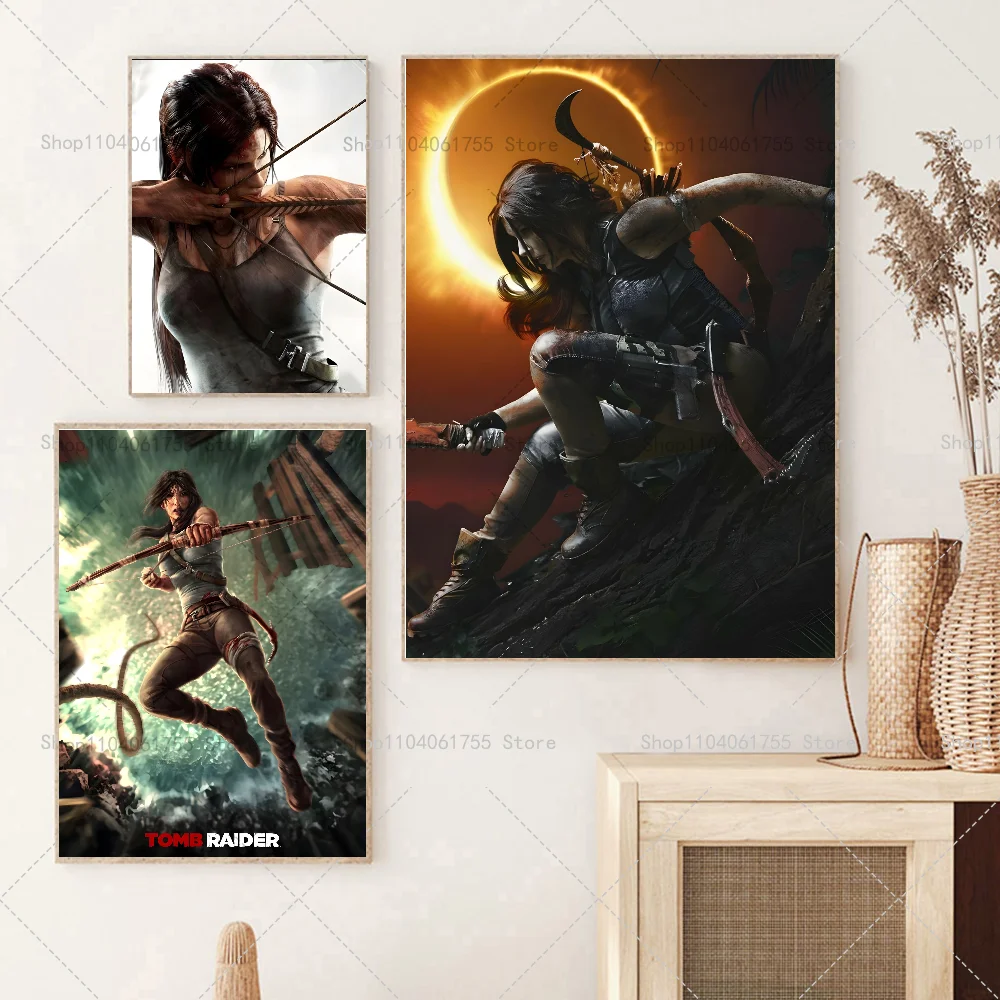 1PC Hot Vedio Game Tomb Raider Poster Self-adhesive Art Waterproof Paper Sticker Coffee House Bar Room Wall Decor