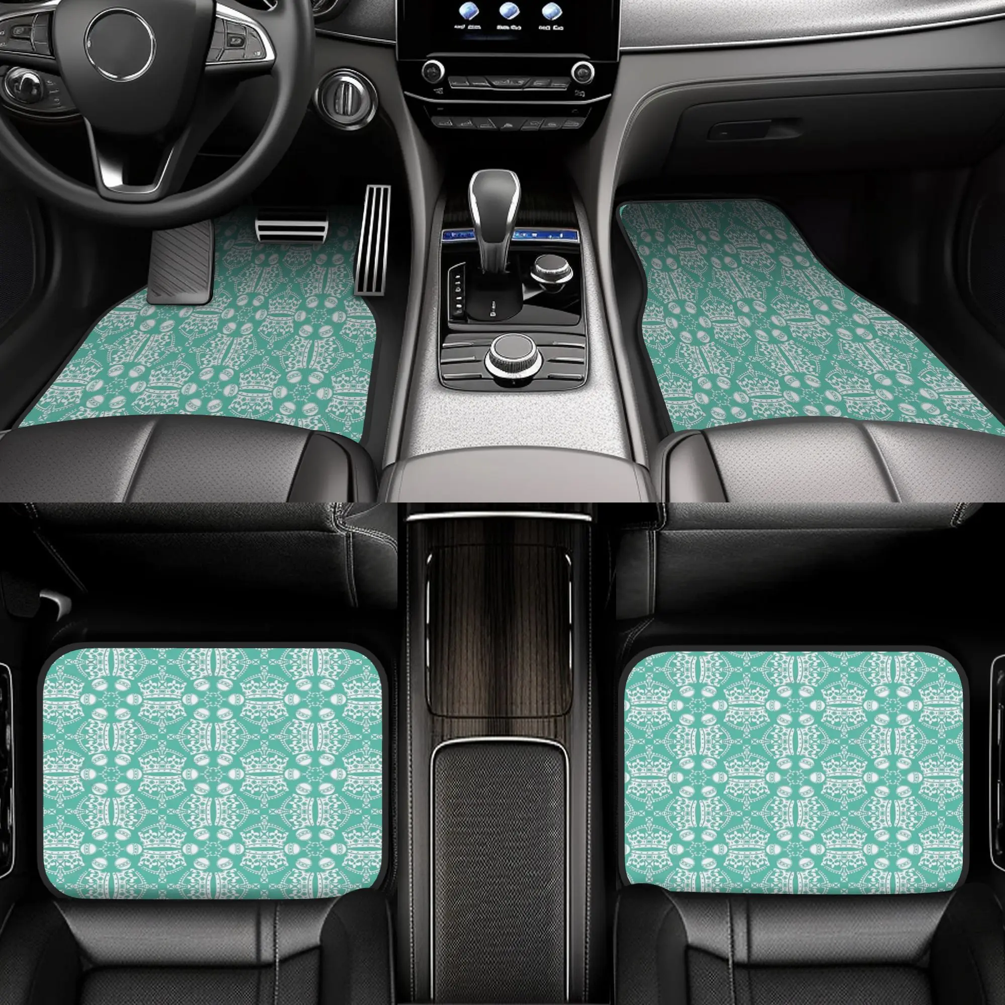 4pcs Jubilee Crown & Sovereign Orb Pattern Car Floor Mats - Durable Polyester Fiber, Fit For All Vehicles, Playful Design With W 2