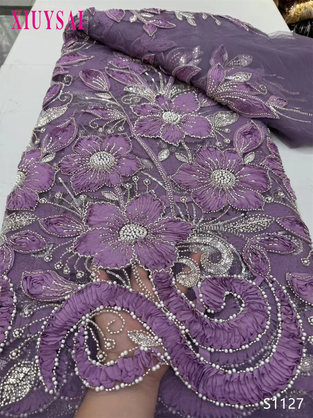 

African Lace Fabric 2025 High Quality French Beaded Luxury Tulle Lace Nigerian Sequins Net Lace Fabric For Wedding Dress