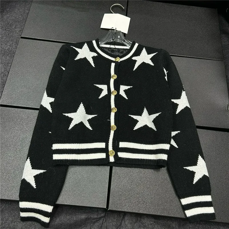 

Autumn Winter Cardigan Sweater Women2024 New Fashion Loose Casual Knitwear Star Pure Colour button Round Collar Outerwear Female