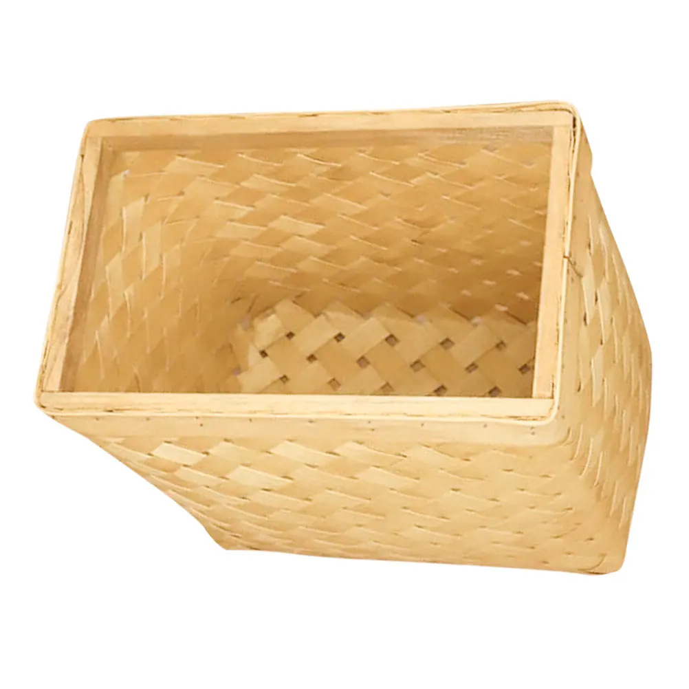 

Woodchip Woven Decorative Trash Can Vintage Japanese Style Storage Basket for Living Room Bedroom Office Home Beige