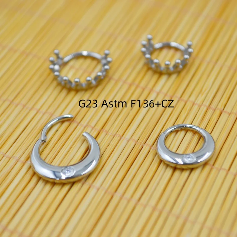 10pcs G23 ASTM F136 Titanium Moon Gems Crown Nose Hoop Septum Clicker Ring Earring Lip Ear Tragus Helix Cartilage Body Piercing