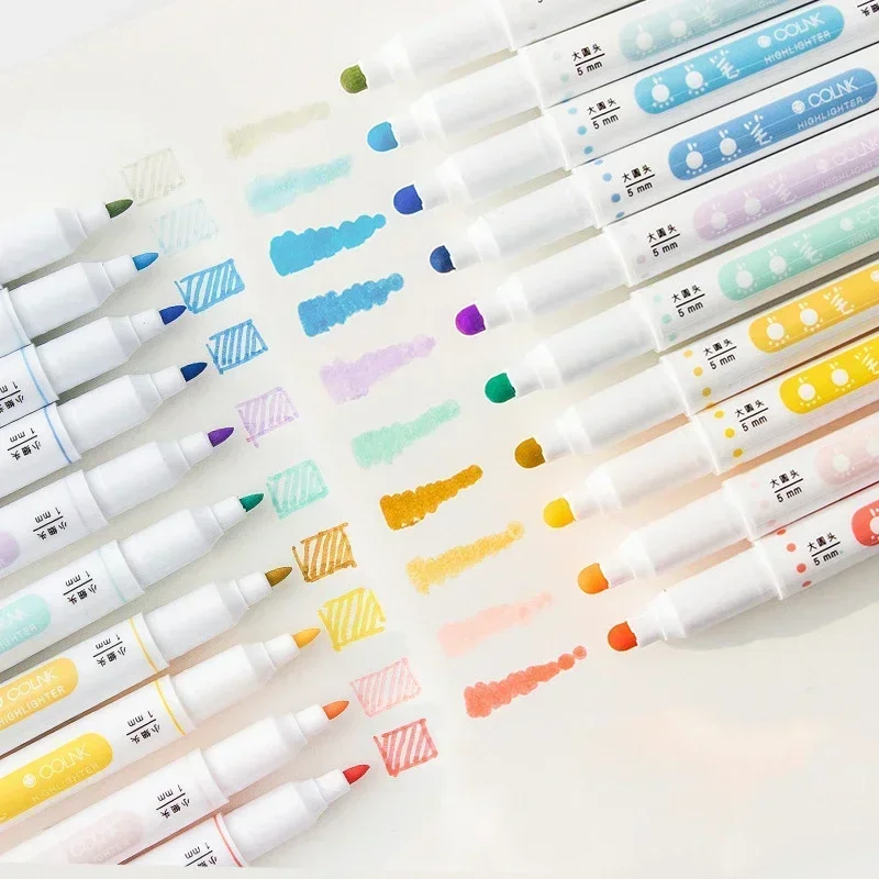 6pcs/box Watercolor Painting Brush Student Dairy Writing Art Dot Pen Double Headed Dot Pen Painting Pen Highlighter