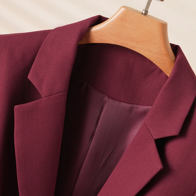 بدلة بورجوندي للنساء، للربيع والخريف، سترة بدلة بأكمام طويلة بزر واحد، عصرية وتنحيف #3