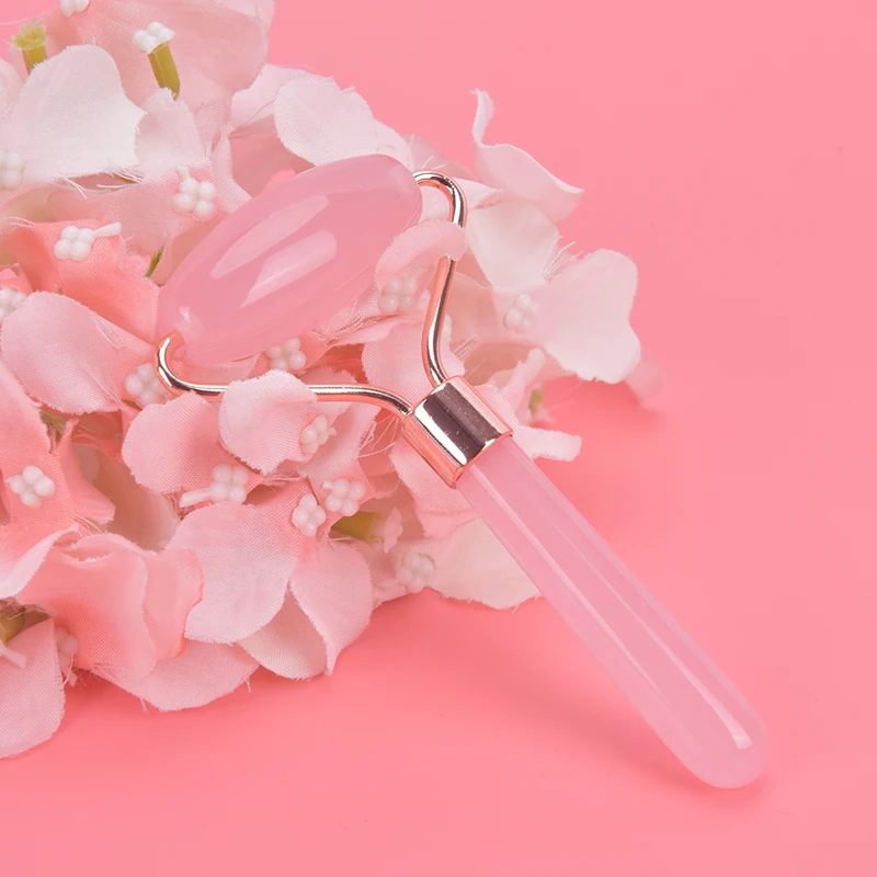 1pc Natural Rose Quartz Facial Resin beeswax Roller Beauty Massage Tool Face