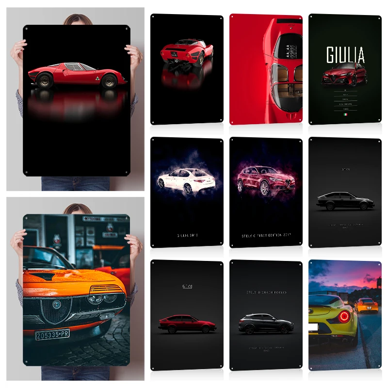 Romeo Car Posters 3D Textured Vintage Metal Tin Sign Personalized Retro Wall Art for Man Cave Room Decoration Garage Home Decor