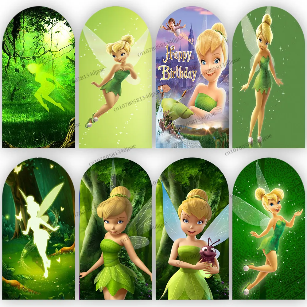 

Cartoon TinkerBell Theme Activities Arch Background Baby Princess Girl Birthday Party Backdrop Cover Decoration Forest Fairy