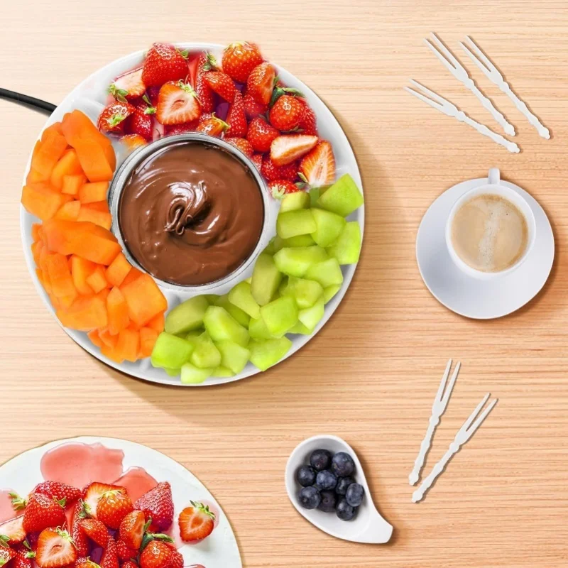 10 Roasting Forks Electric Fondue Set Chocolate Kit Detachable Tray For Parties Date Night