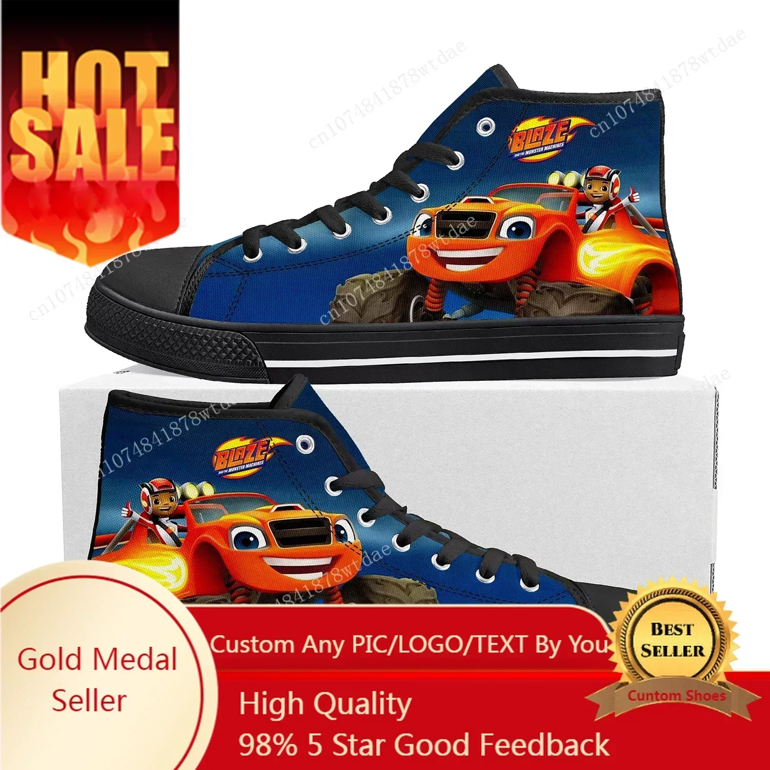 Blaze And The Monster Machines High Top Sneakers Mens Womens High Quality Canvas Sneaker Anime Casual Custom Made Shoes