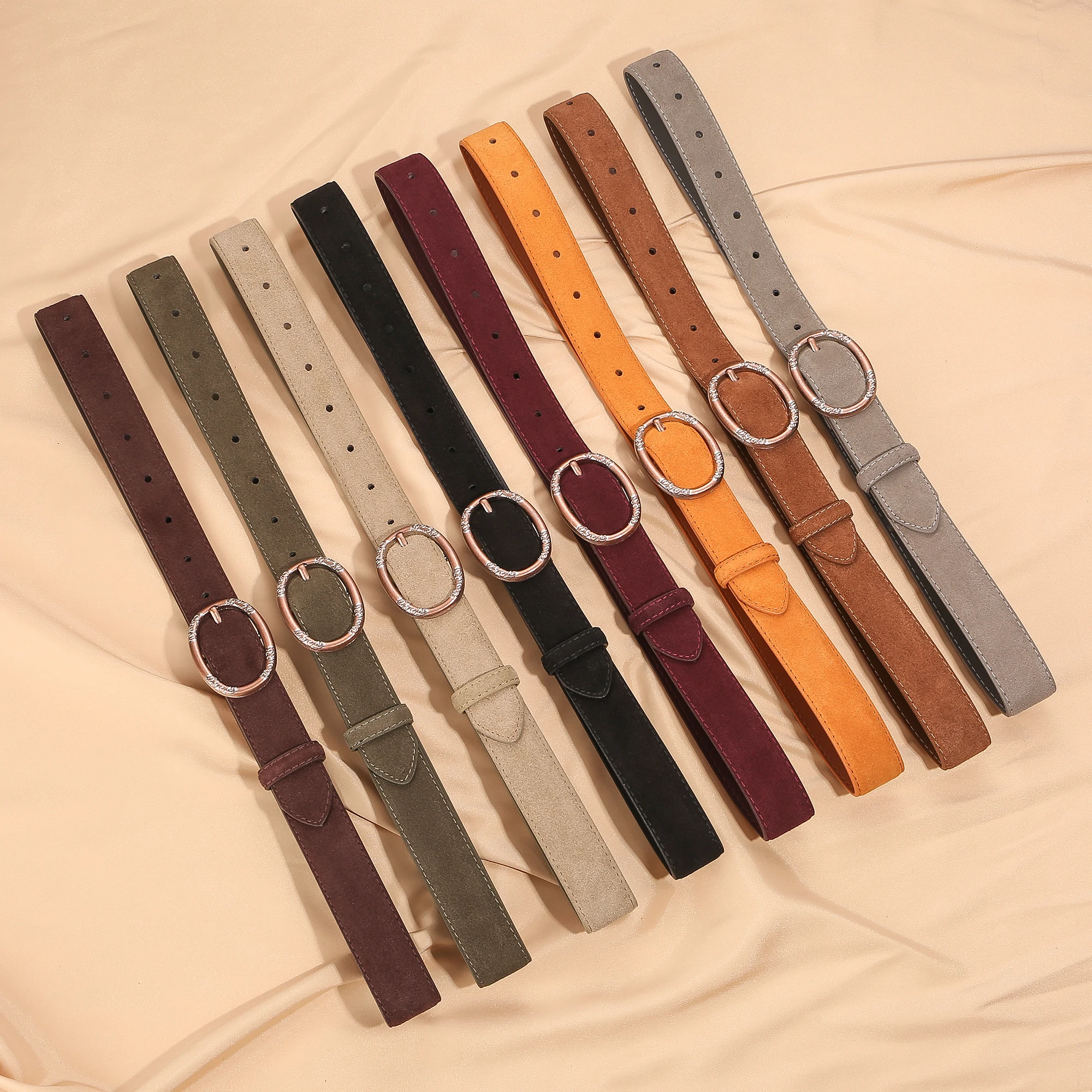 Premium Feeling Suede Belt for Women Trendy Metal Buckle Decorative Leather Belts to Pair with Jeans Skirts All-match Waistb