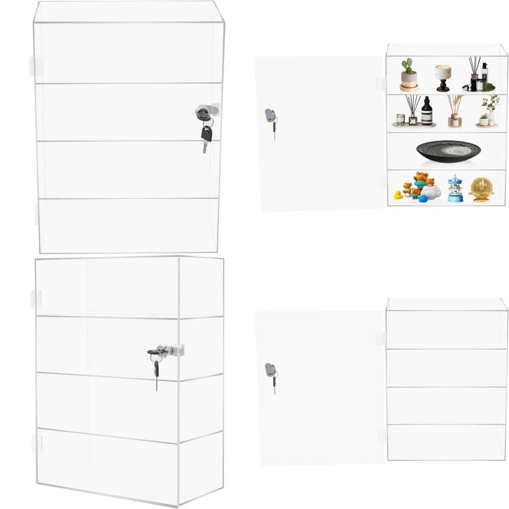 

Clear Acrylic 4-Tier Lockable Display Cabinet - Safe Storage Showcase Cabinet for Bedrooms and Collectibles