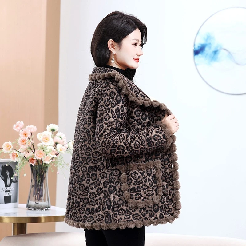 Winter Thicken Parker Coat Fashion Printi Mother Wear Warm Quilted Velvet Jacket Middle-aged Women's Cotton Outwear Parka