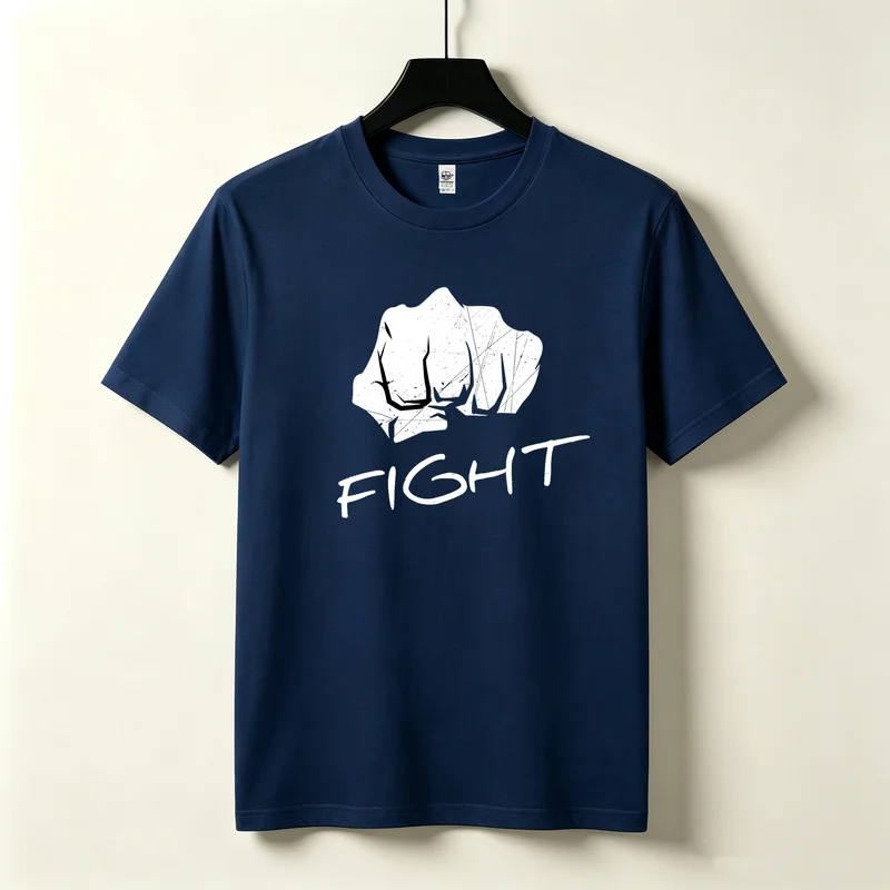 Fight Fist Distressed Graphic T-Shirt Drawn Typography Combat Sports Streetwear Gritty Boxing Martial Arts Cotton Unisex Tee Top