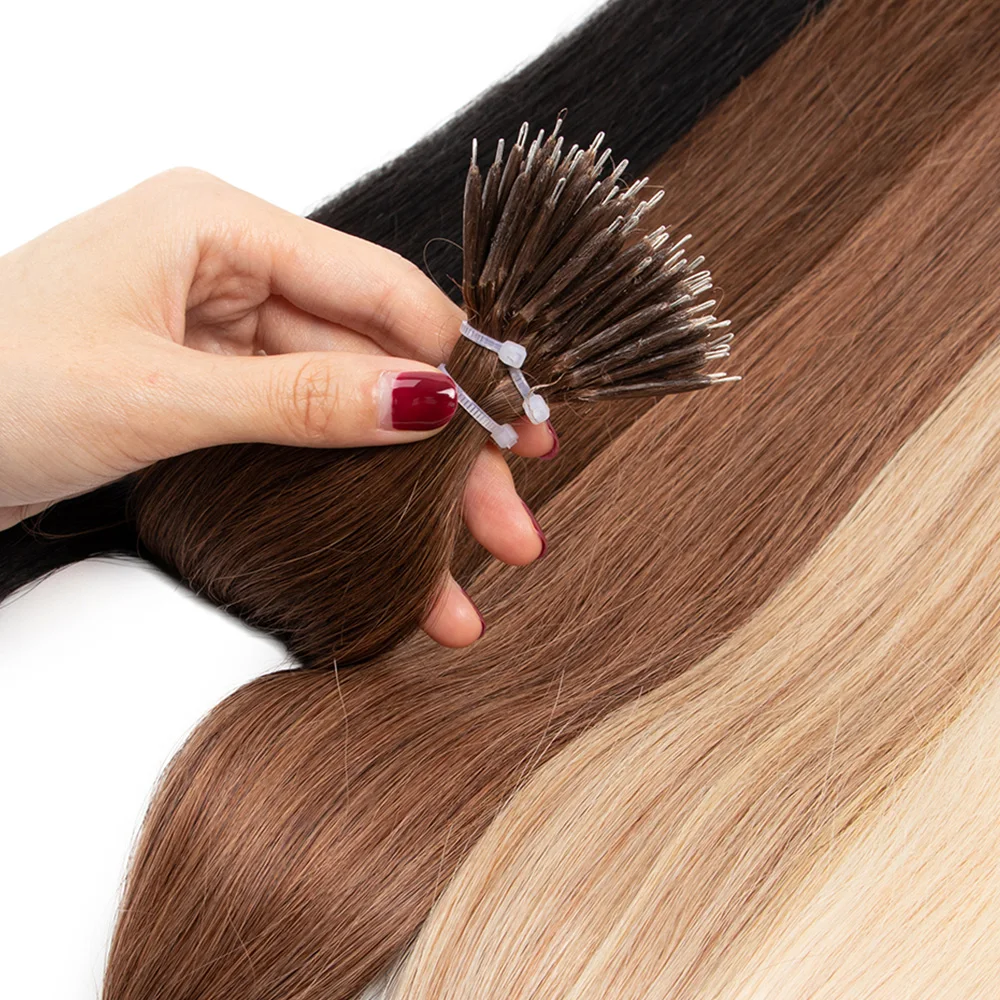 Micro Bead Human Hair Extensions Invisible Non-remy Real Human Hair 50 strands Natural Black Brown Blonde Nano Rings Hair