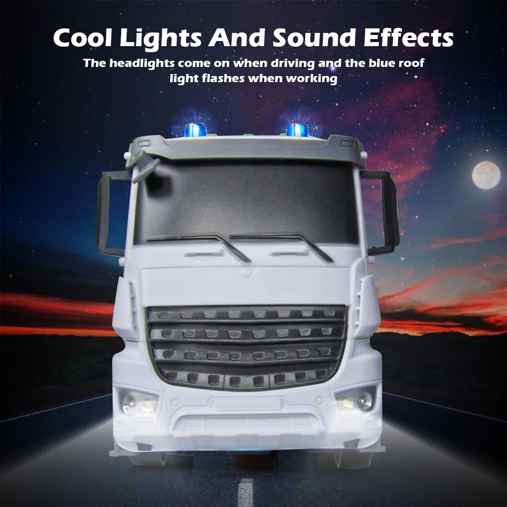 Kids RC Garbage Truck Toy with Lights 1/24 Scale Radio Controlled Car Sanitation Vehicle Recycling Cars Early Learning Boys Toys