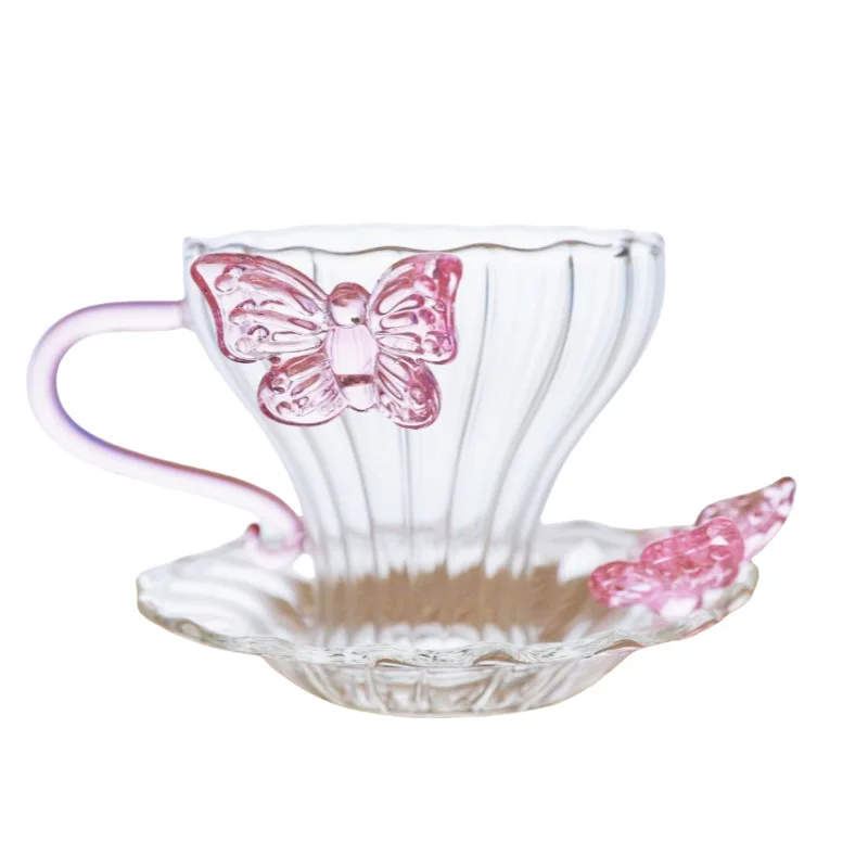 

High borosilicate transparent glass small teacup with handle, women's tea cup, single Kung Fu tea, Pu'er tea cup with coaster