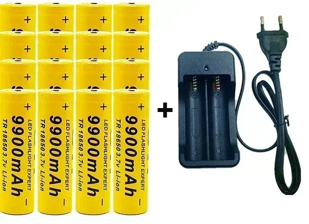 18650 Akku, wiederaufladbarer Akku, 3,7 V, 18650 9900 mAh Kapazität, Li-Ion-Akku für Taschenlampe + Ladegerät