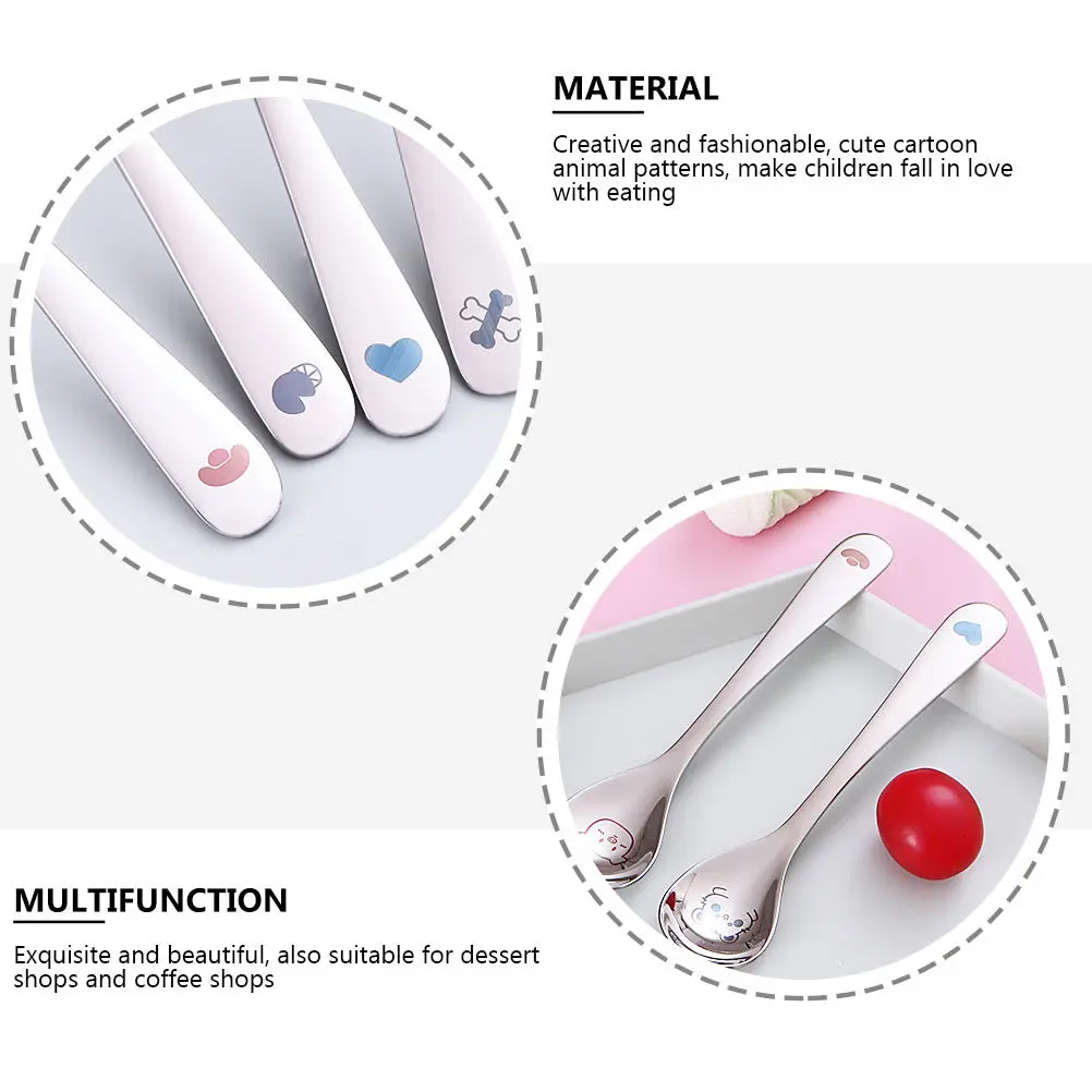 

4Pcs Baby Feeding Spoons Stainless Steel Cartoon Pattern Safe Rounded Edge Baby Tableware Kids Spoon Stainless Steel Spoons