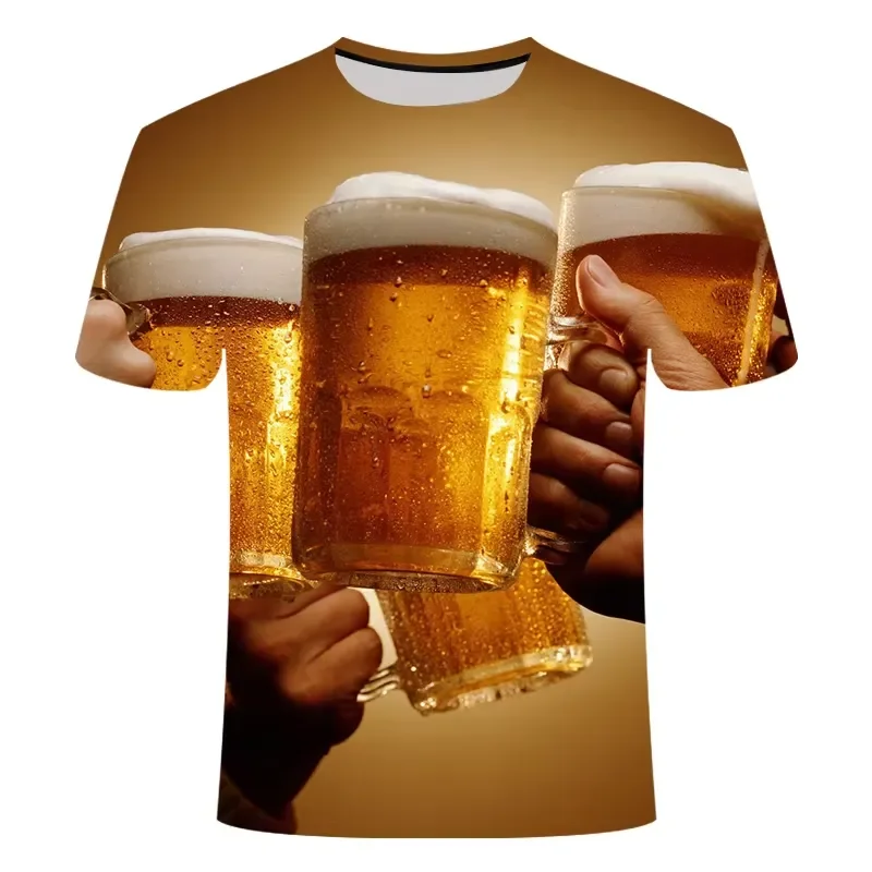 2026 Hip Hop Summer Cool Men's T Shirt Beer Themed Printed Neutral Color Short Sleeve High Quality Oversized Casual O Neck