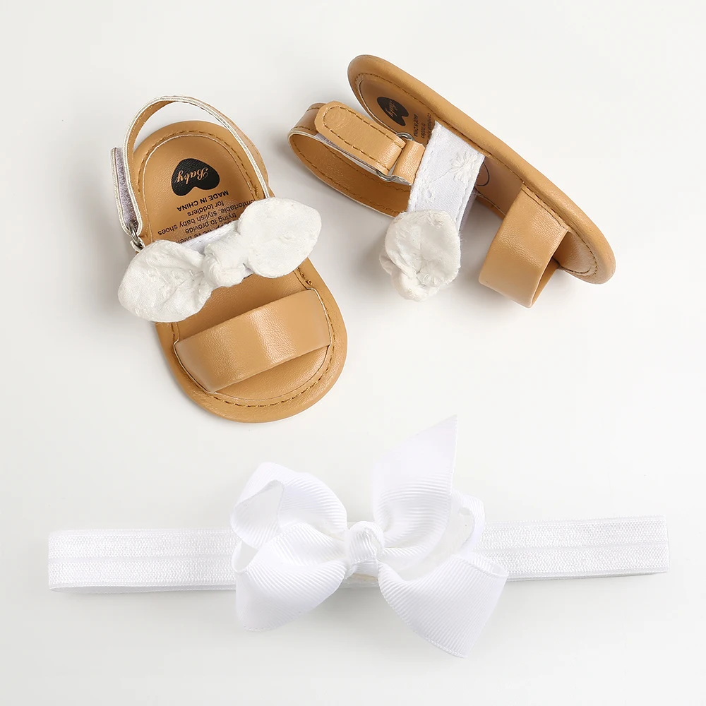 2pcs/Set Summer Cute Bowknot Toddler Girl Shoes Canvas Newborn Garden Sandals Baby Anti-slip Soft Baby Girls Shoes 0-18M with Fr